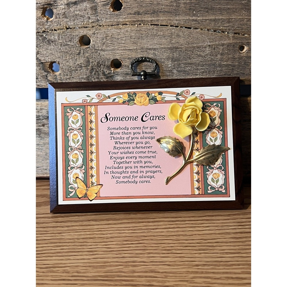 Vtg Keepsake Plaques by Paula‎ Someone Cares For You w/ Yellow Rose Gift